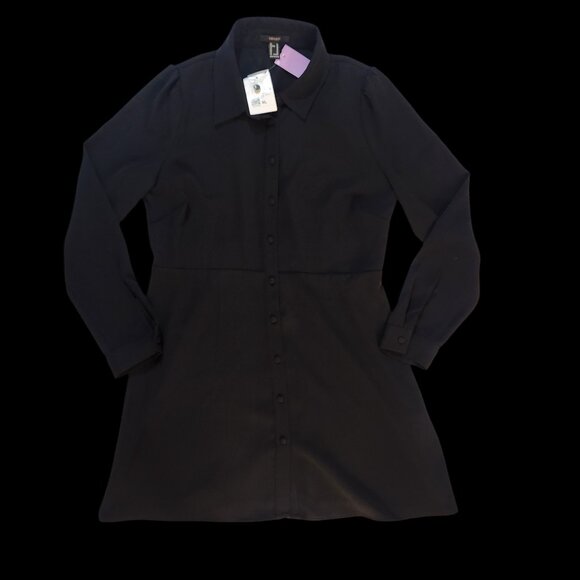 NWT Forever 21 Button Up Dress Black Long Sleeve Size XL Collared Short - Picture 1 of 5